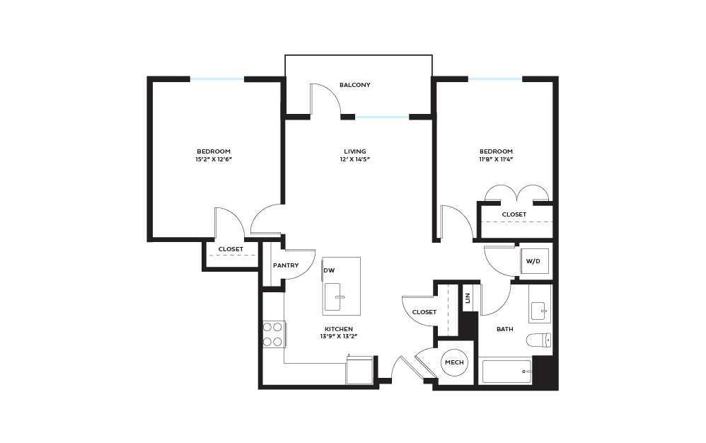 Crossing - 2 bedroom floorplan layout with 1 bathroom and 878 square feet