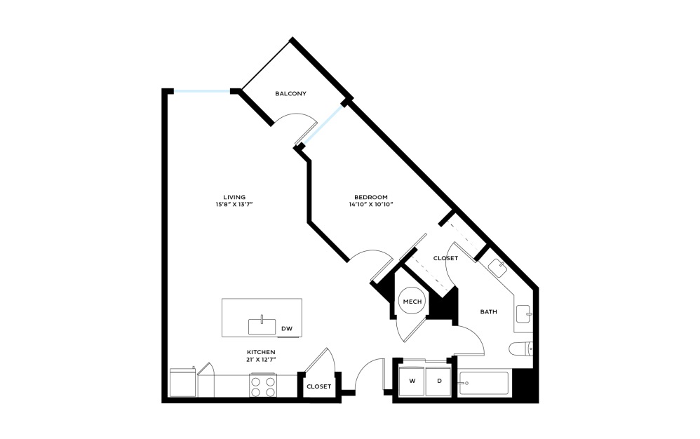 Track B - 1 bedroom floorplan layout with 1 bathroom and 805 - 898 square feet Track B - 1 bedroom floorplan layout with 1 bathroom and 805 - 898 square feet