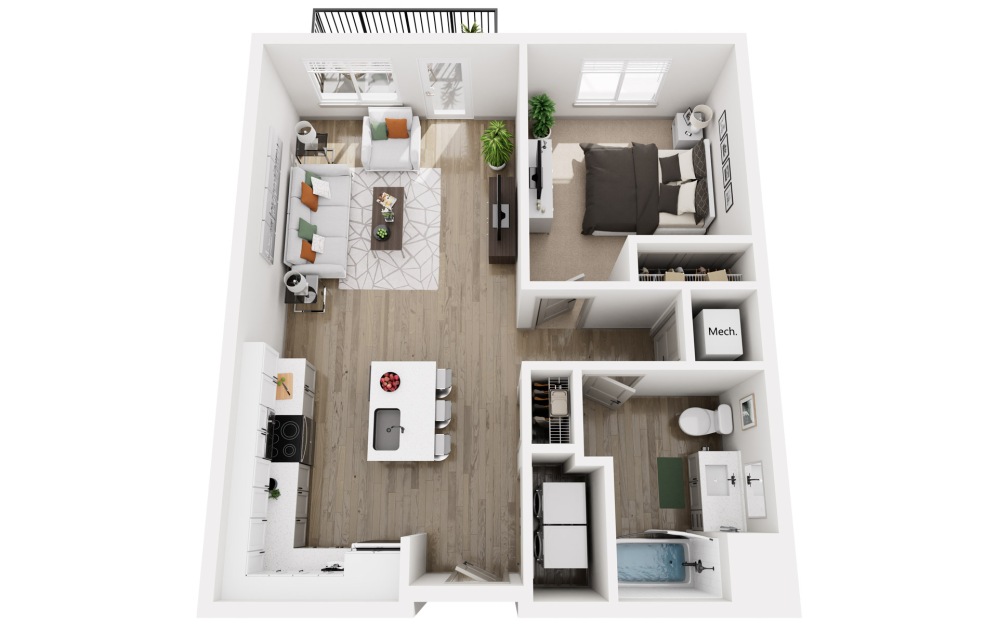 Depot - 1 bedroom floorplan layout with 1 bathroom and 746 square feet (3D)