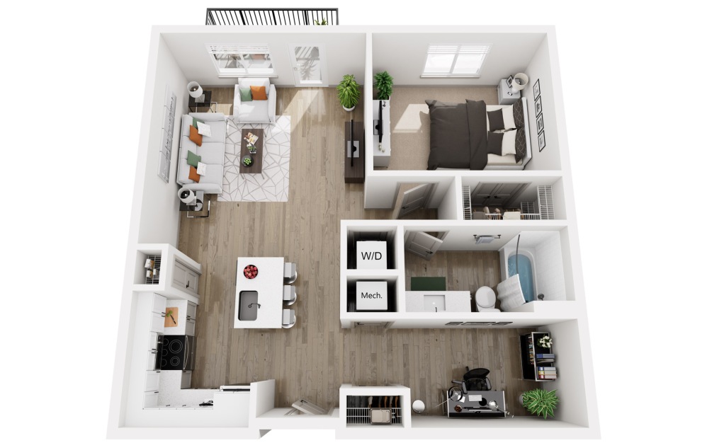 Trolley - 1 bedroom floorplan layout with 1 bathroom and 809 square feet (Floor 1)