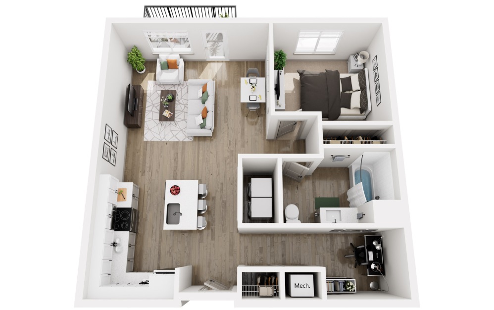 Station - 1 bedroom floorplan layout with 1 bathroom and 861 square feet (3D)