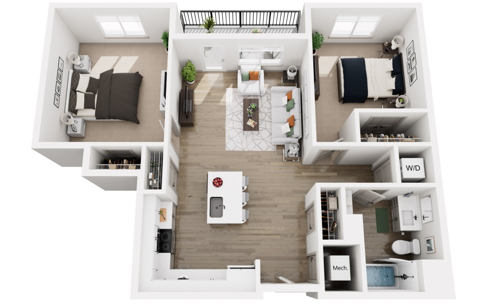 Crossing - 2 bedroom floorplan layout with 1 bathroom and 878 square feet (Floor 1)